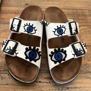 White embroidered Papillo Birkenstock Evil Eye